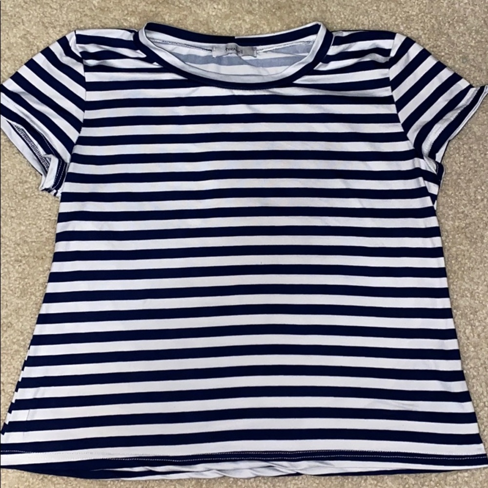 Blue and White Stripe Crop Tee